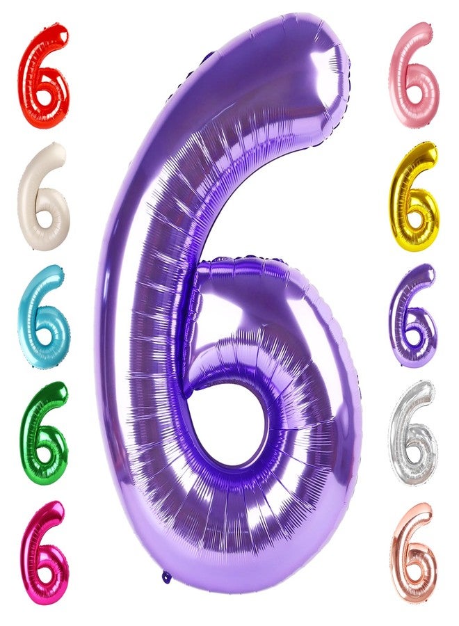ملوشي بالون رقم 6 مقاس 40 بوصة، بالون عيد الميلاد السادس للأولاد والبنات، بالونات أرقام بنفسجية 16، 60، 61، 65 لتزيين حفلات أعياد الميلاد وحفلات الزفاف - Image 1